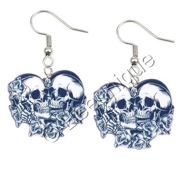 Twin Skull Roses Earrings - Click Image to Close